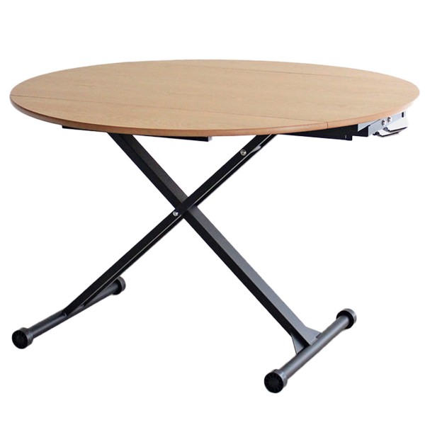 昇降テーブル　円形折りたたみ天板 リビングテーブル 昇降テーブル 丸型 幅72〜120cm 幅調整 折りたたみ天