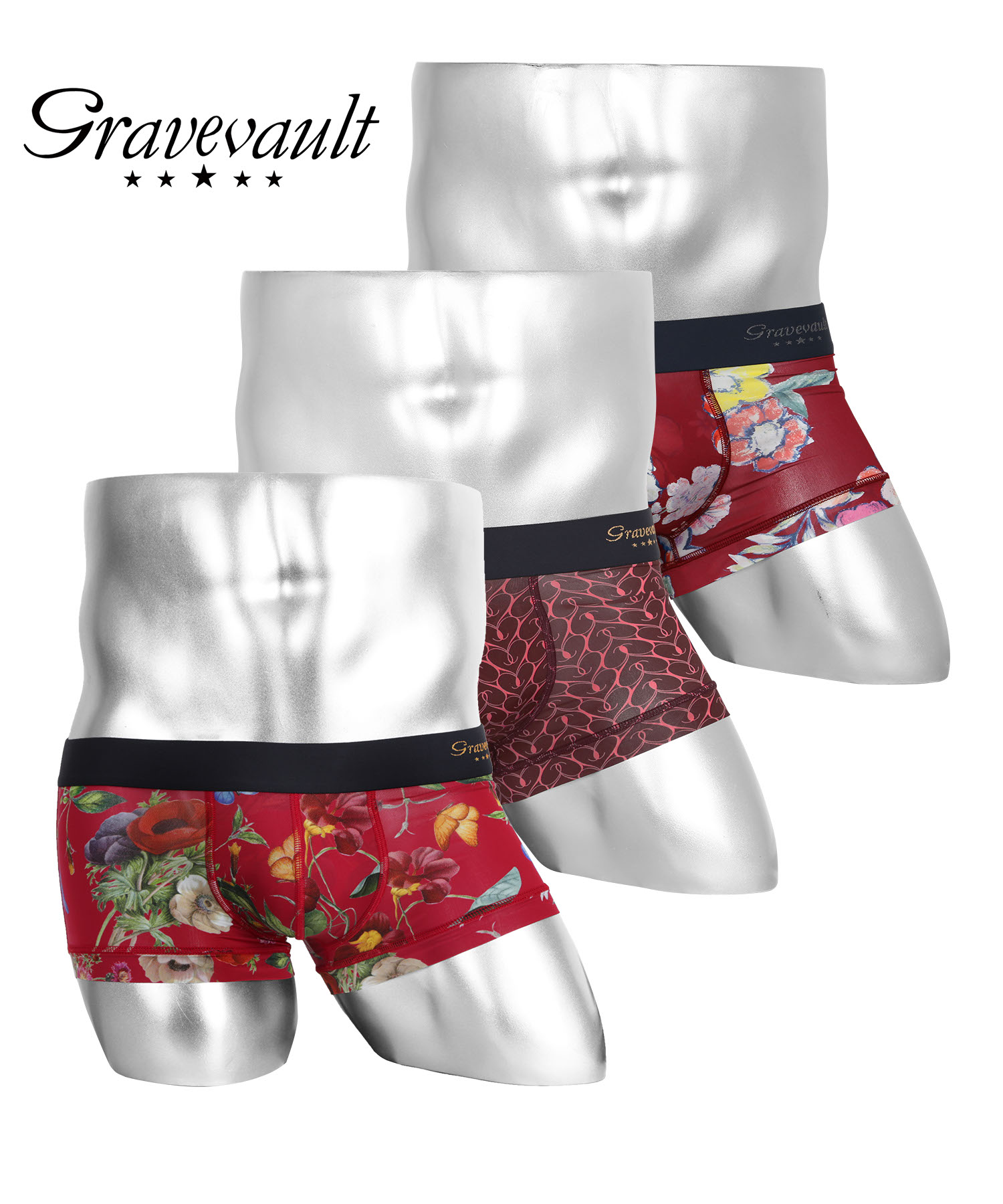 anc_ryo専用　Gravevault ボクサーパンツ 3枚セット 赤・花柄 Gravevault ボクサーパンツ 3枚セット メンズ グレイブボールト
