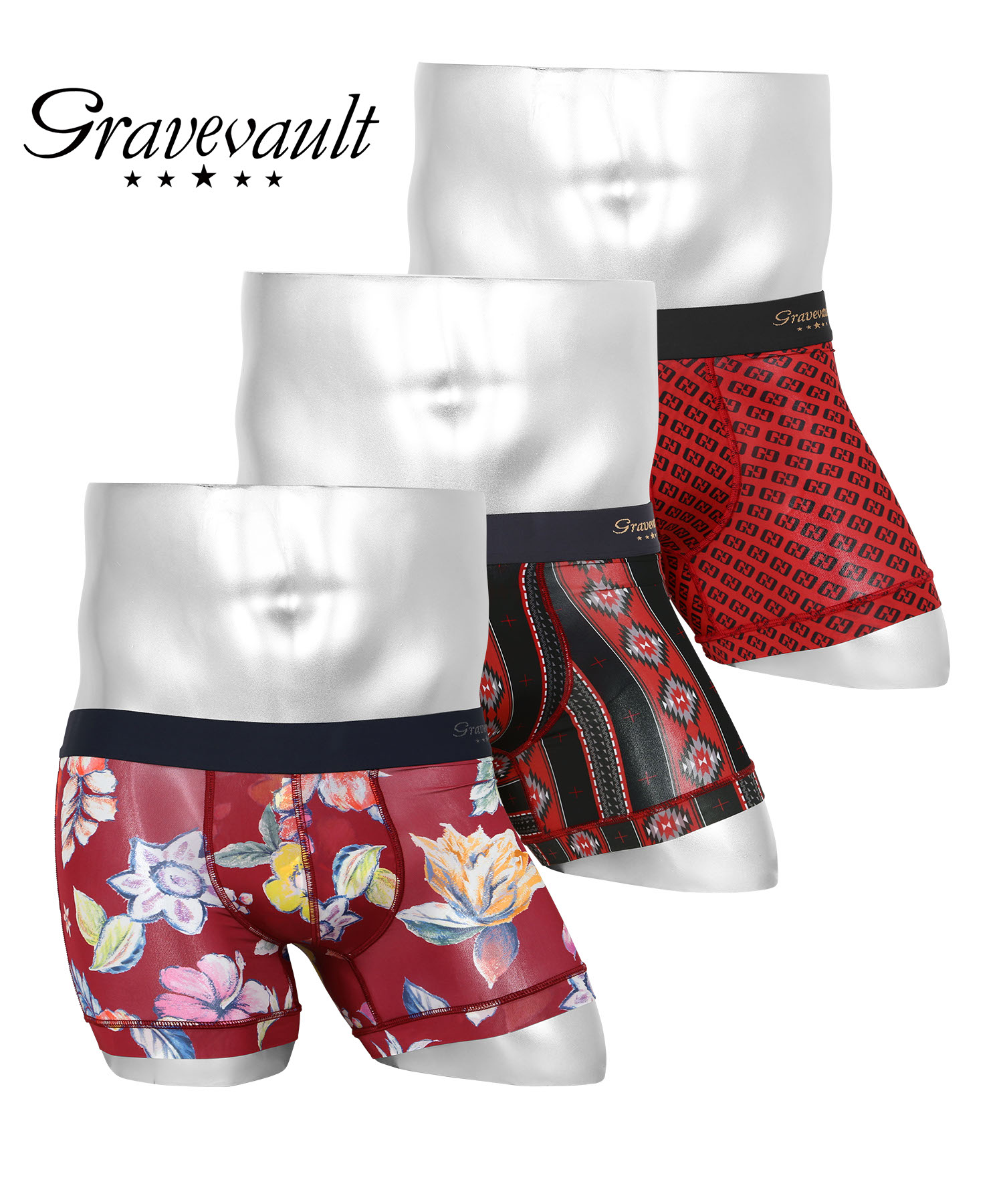 ボクサーパンツ S gravevault 3枚セット Gravevault ボクサーパンツ 3枚セット メンズ グレイブボールト