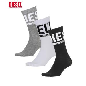 ディーゼル DIESEL 靴下 3足セット メンズ クルーソックス 綿混 コットン ブランド ロゴ ...