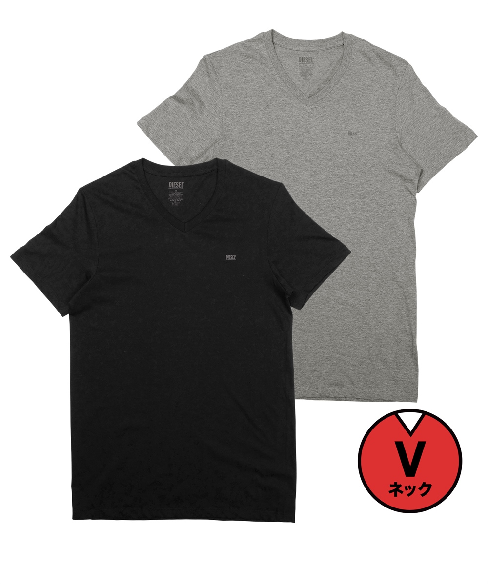 ディーゼル DIESEL Tシャツ 2枚セット メンズ 半袖 Vネック コットン100% 綿 レディース ユニセックス ブランド ロゴ プレゼント  ギフト