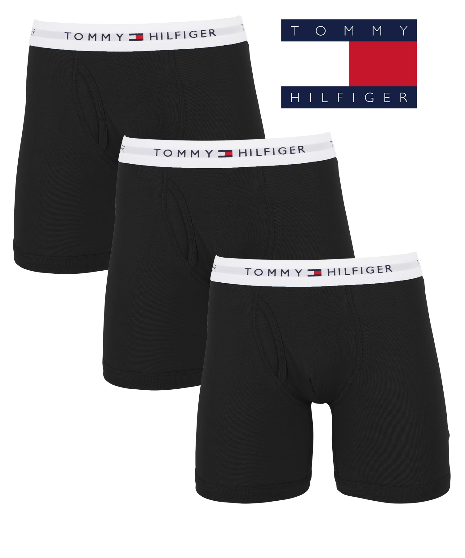 トミー ヒルフィガー TOMMY HILFIGER 3枚セット ロング ボクサーパンツ メンズ 下着 紳士 綿100% ジム 長め 前開き 無地  ブランド クリスマス プレゼント