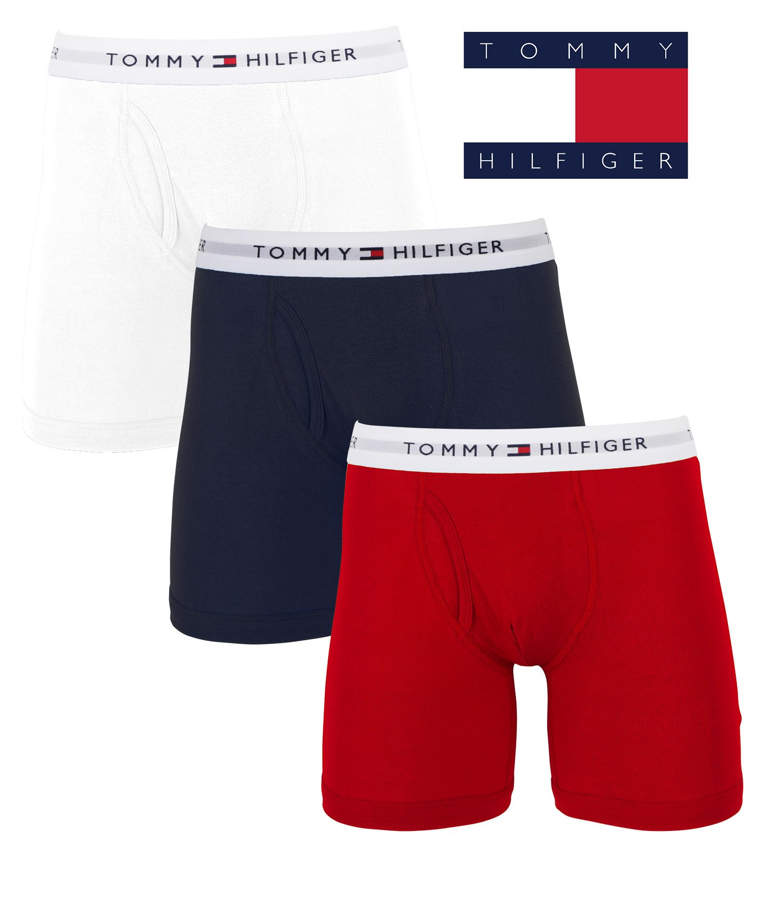 トミー ヒルフィガー TOMMY HILFIGER 3枚セット ロング ボクサーパンツ メンズ 下着 アンダーウェア 紳士 綿100% ジム 長め  前開き 無地 ブランド