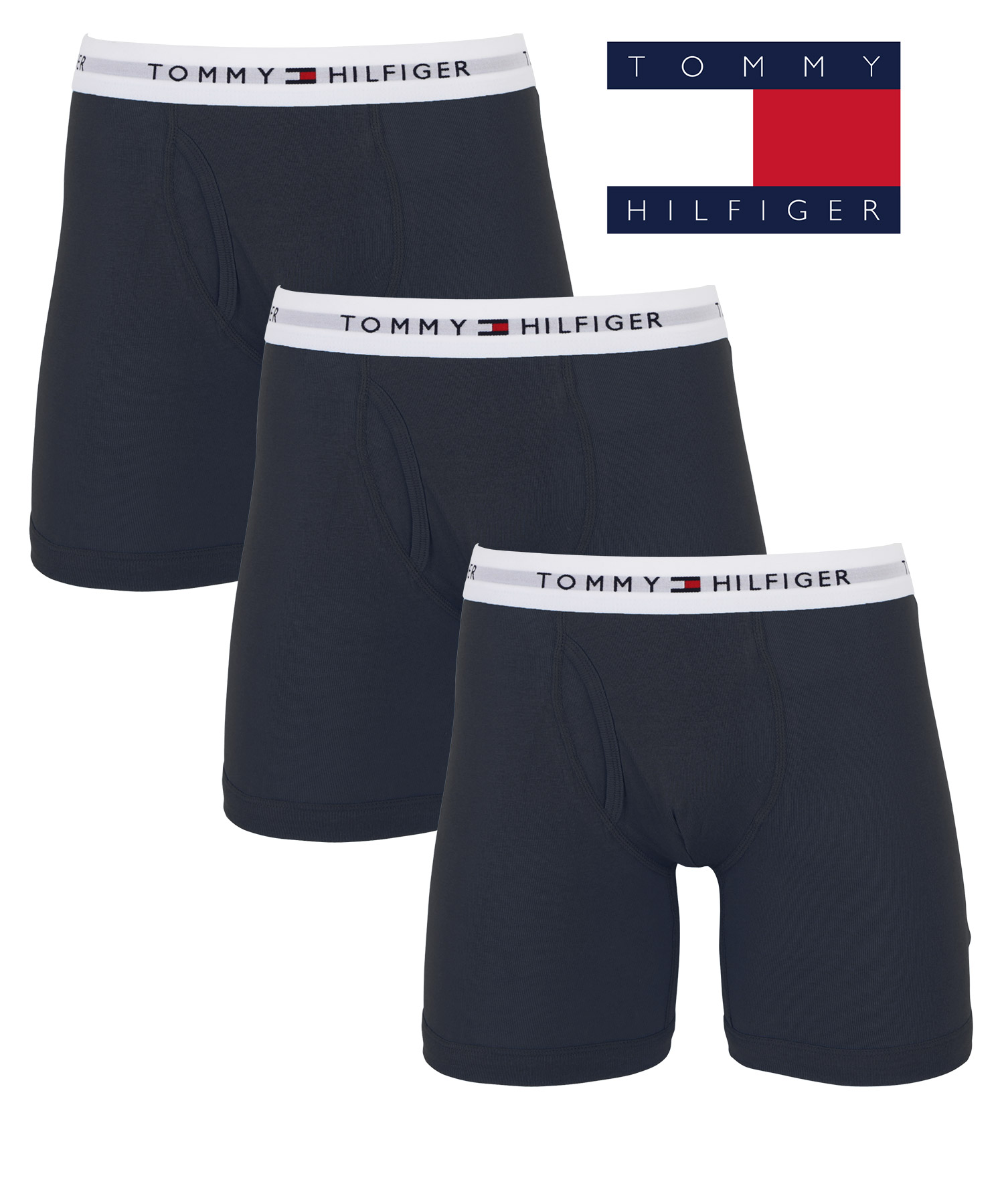 トミー ヒルフィガー TOMMY HILFIGER 3枚セット ロング ボクサーパンツ メンズ 下着 紳士 綿100% ジム 長め 前開き 無地  ブランド クリスマス プレゼント