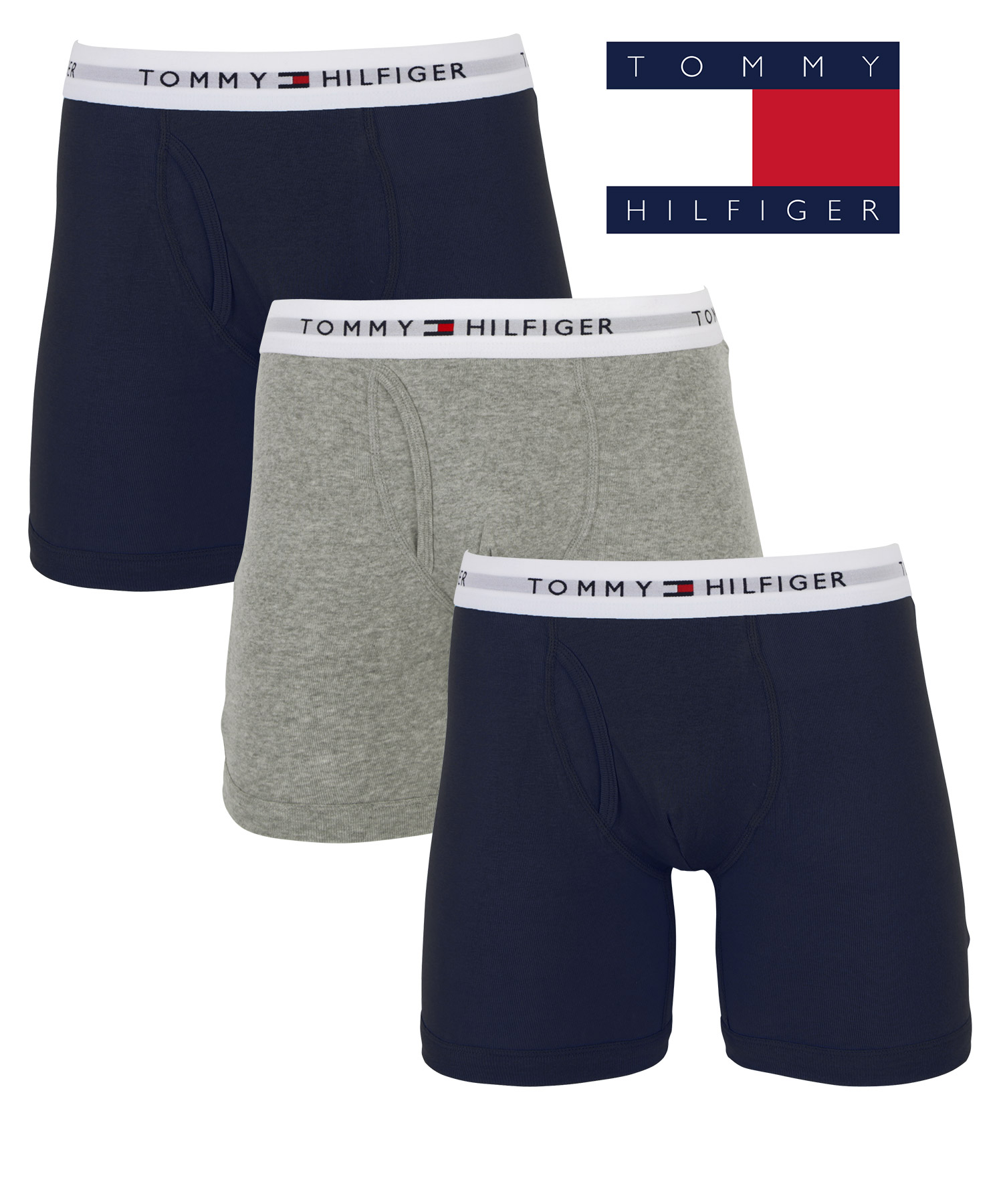 トミー ヒルフィガー TOMMY HILFIGER 3枚セット ロング ボクサーパンツ メンズ 下着 紳士 綿100% ジム 長め 前開き 無地  ブランド 新年 プレゼント