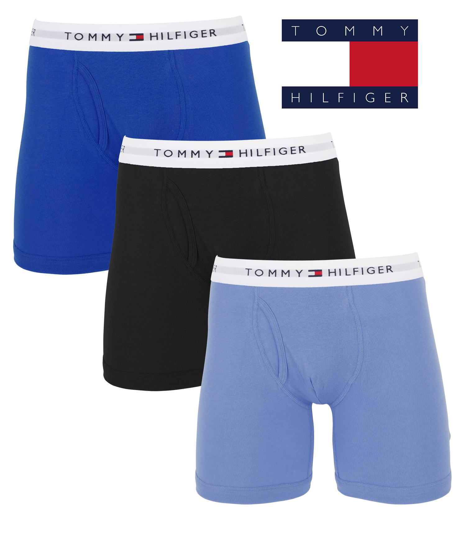 トミー ヒルフィガー TOMMY HILFIGER 3枚セット ロング ボクサーパンツ メンズ 下着 紳士 綿100% ジム 長め 前開き 無地  ブランド クリスマス プレゼント