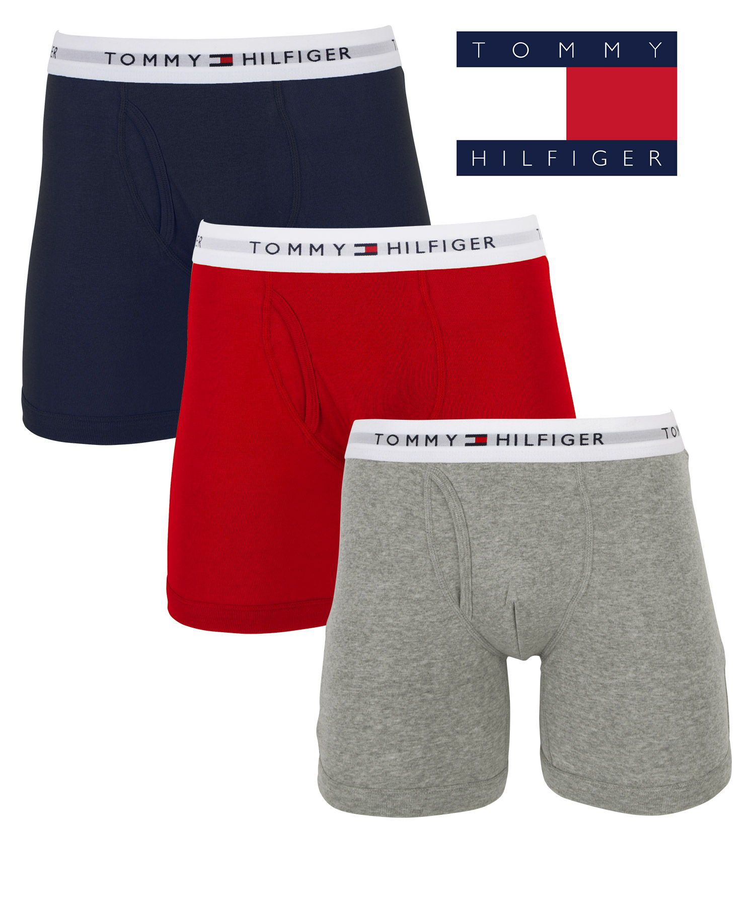 トミー ヒルフィガー TOMMY HILFIGER 3枚セット ロング ボクサーパンツ メンズ 下着 紳士 綿100% ジム 長め 前開き 無地  ブランド クリスマス プレゼント