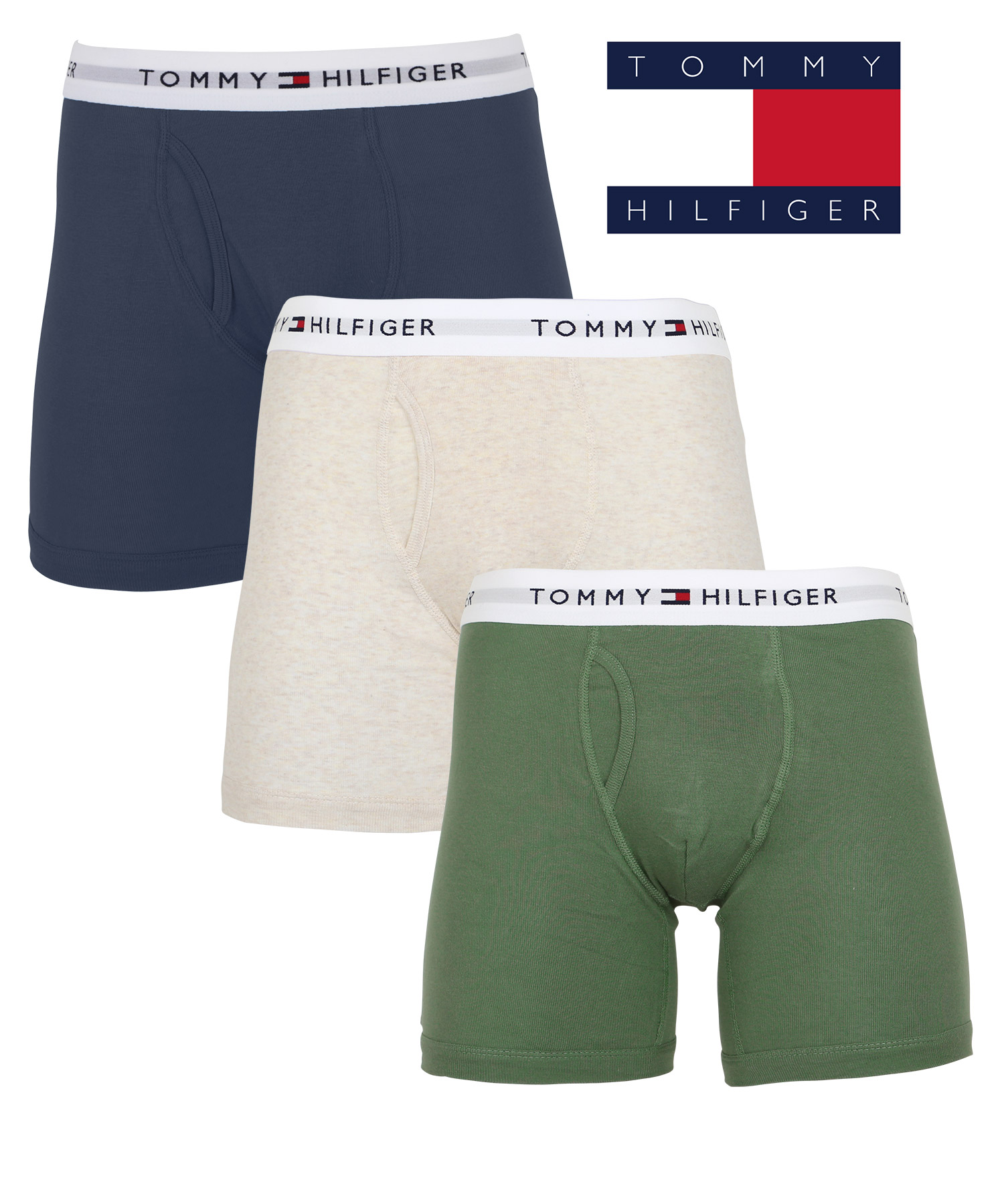 トミー ヒルフィガー TOMMY HILFIGER 3枚セット ロング ボクサーパンツ メンズ 下着 紳士 綿100% ジム 長め 前開き 無地  ブランド クリスマス プレゼント