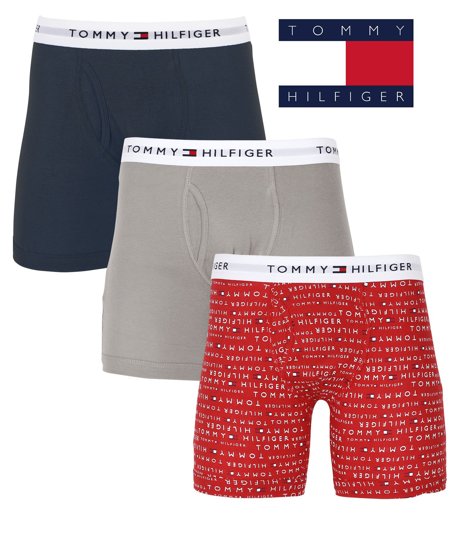 トミー ヒルフィガー TOMMY HILFIGER 3枚セット ロング ボクサーパンツ メンズ 下着 紳士 綿100% ジム 長め 前開き 無地  ブランド クリスマス プレゼント