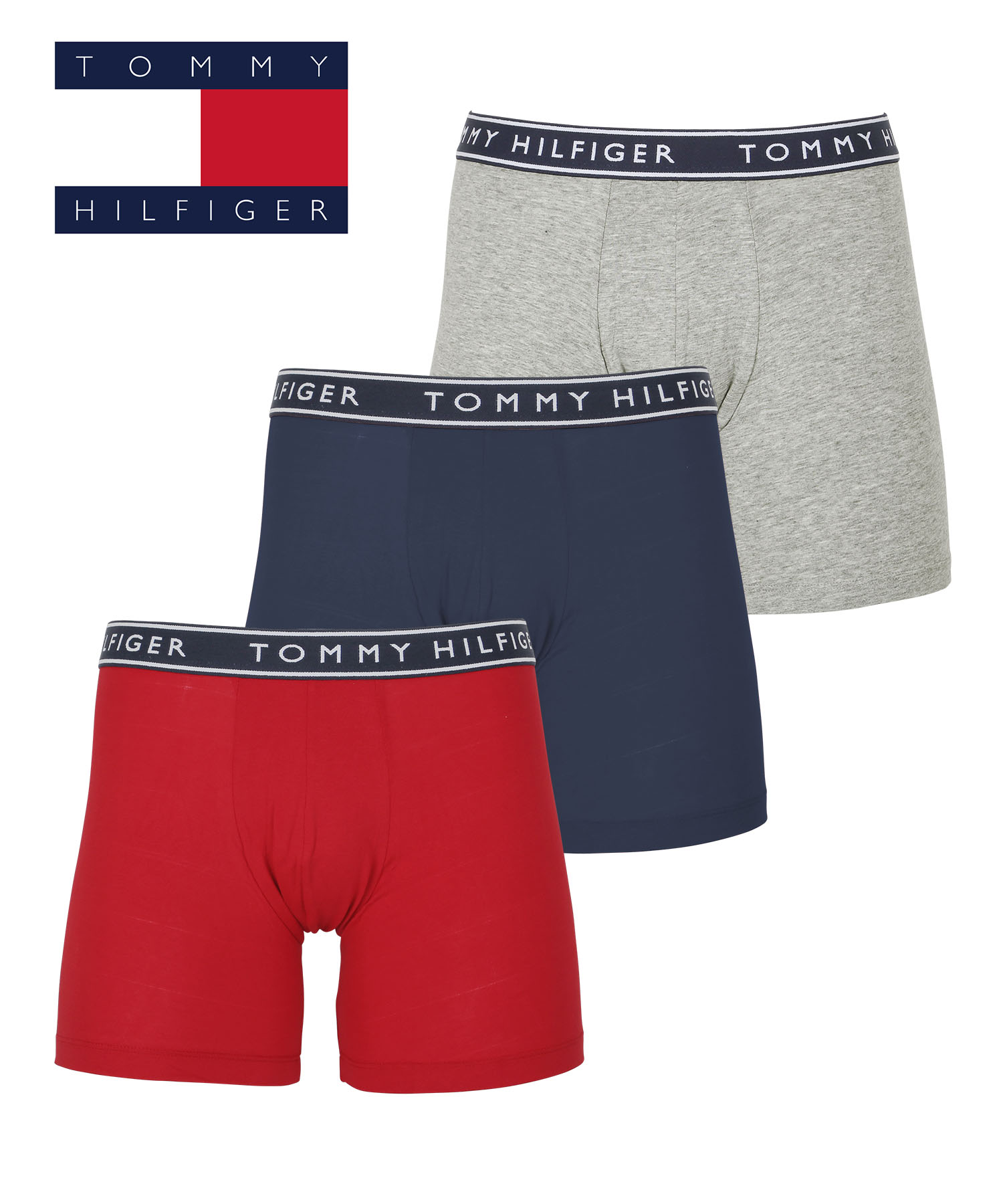 トミー ヒルフィガー TOMMY HILFIGER 3枚セット ロングボクサーパンツ メンズ 下着 アンダーウェア 綿 コットン ジム トレーニング  無地 ロゴ ドット ブランド