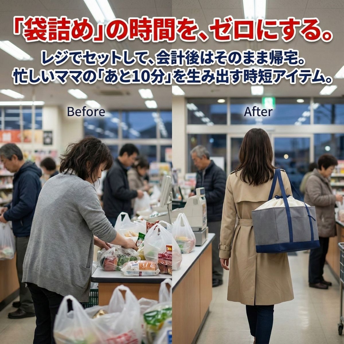 ショッピングバッグ エコバック カゴバック 30L 大容量 保冷 保温 レジかご対応 買い物かご 折りたたみ 巾着 レジ袋節約 自立で使いやすい 関連画像3