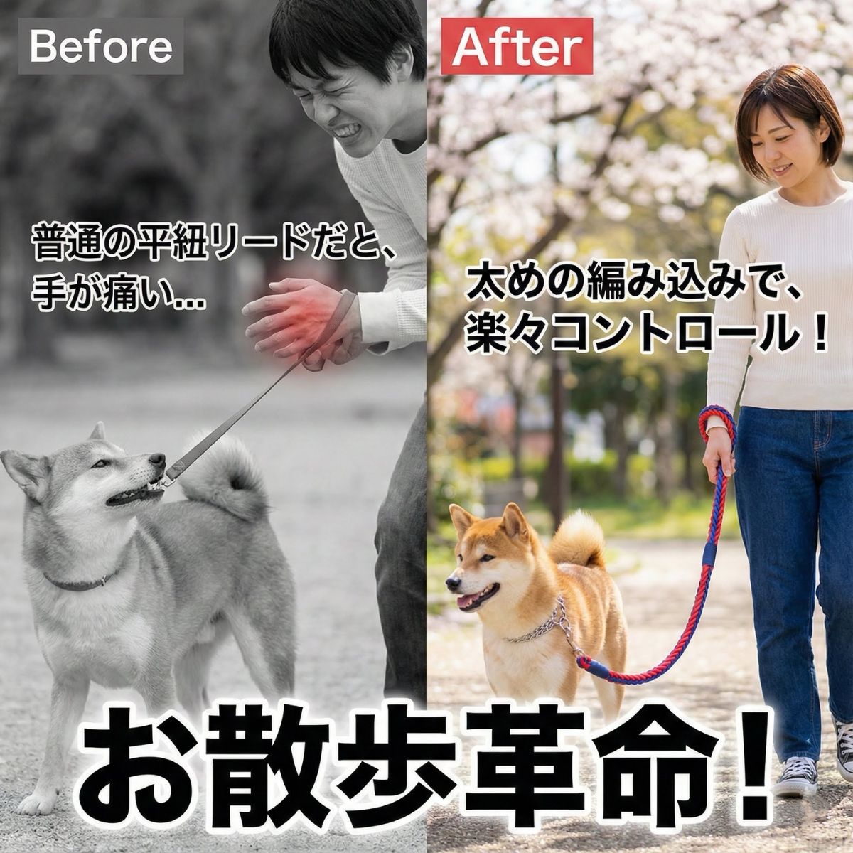 犬 リード 首輪 セット 引っ張り癖 しつけ用 丈夫な編込みロープ 中型犬 大型犬 用 おしゃれ トレーニング 散歩 ハーフチョークタイプ 関連画像1