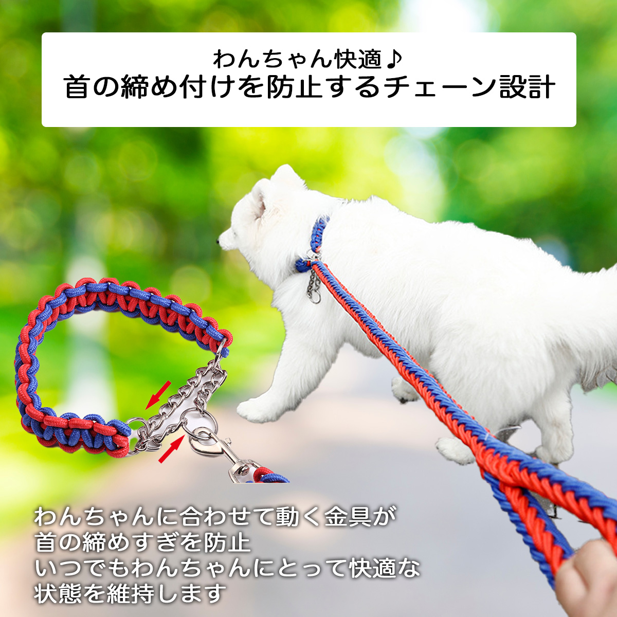 犬 リード 首輪 セット 引っ張り癖 しつけ用 丈夫な編込みロープ 中型犬 大型犬 用 おしゃれ トレーニング 散歩 ハーフチョークタイプ 関連画像4