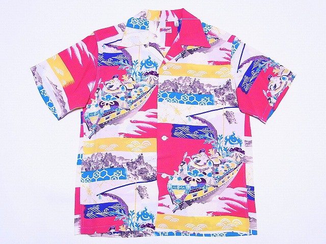 極美品 L サンサーフ アロハシャツ 七福神 宝船 SS36021 和柄 ssaloha13ss36021red-f.jpg
