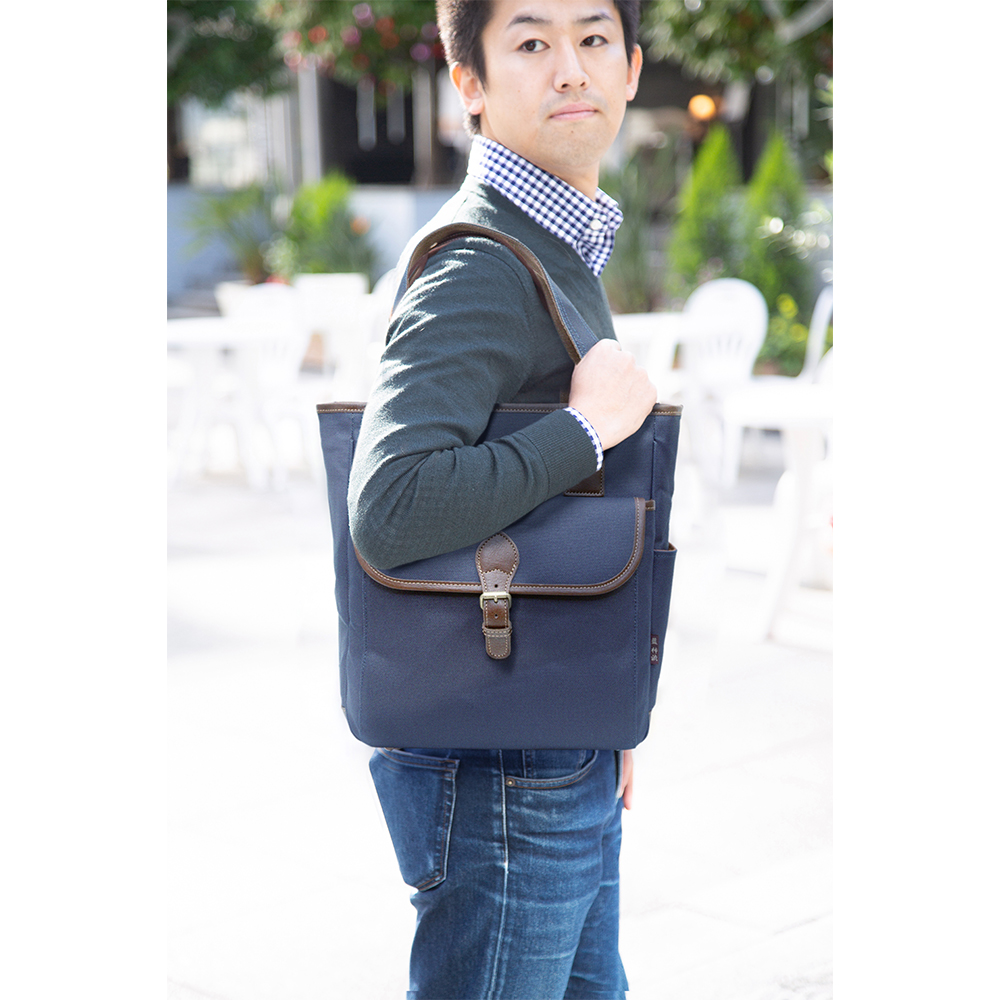 藍/柿渋染め 帆布バッグ メンズ Oneショルダートートバッグ A4 豊岡鞄