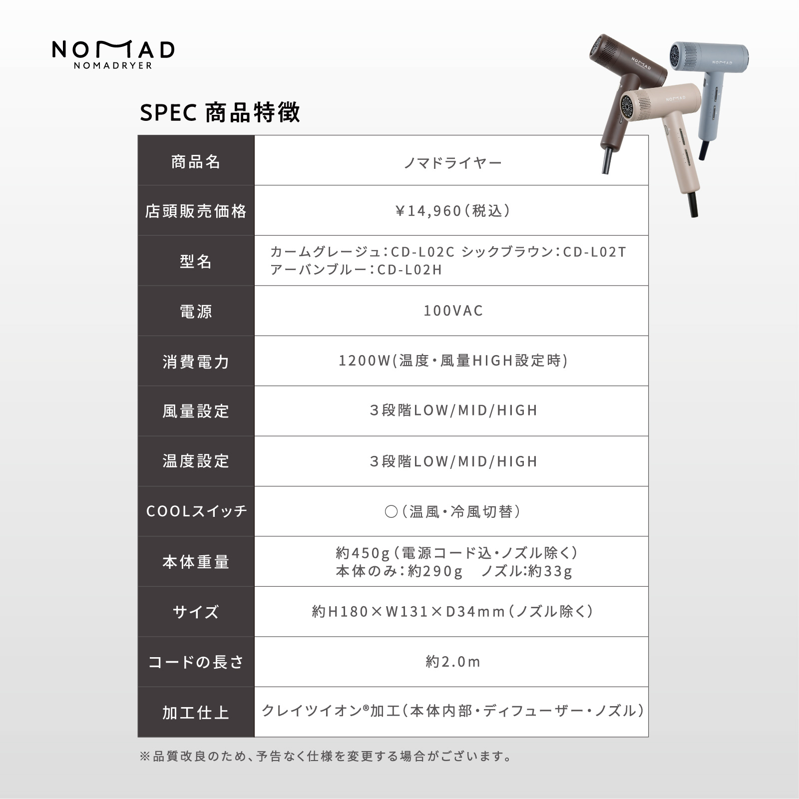 CREATEs（クレイツ） 新発売♪ ノマドライヤー カームグレージュ