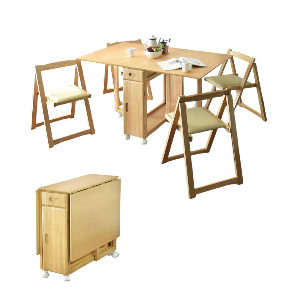 Cスタイル 折りたたみテーブル キャスター付き 食卓 5点セット