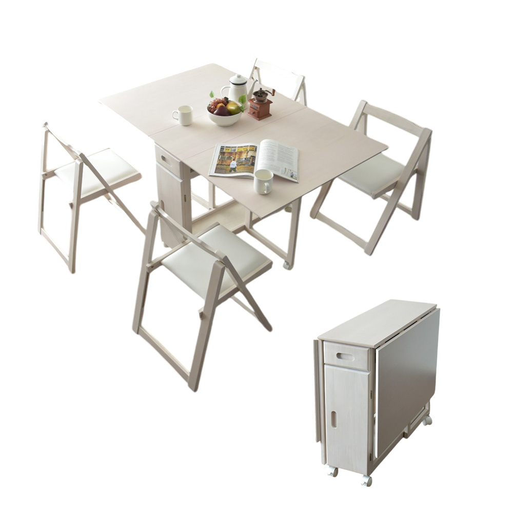 Cスタイル 折りたたみテーブル キャスター付き 食卓 5点セット