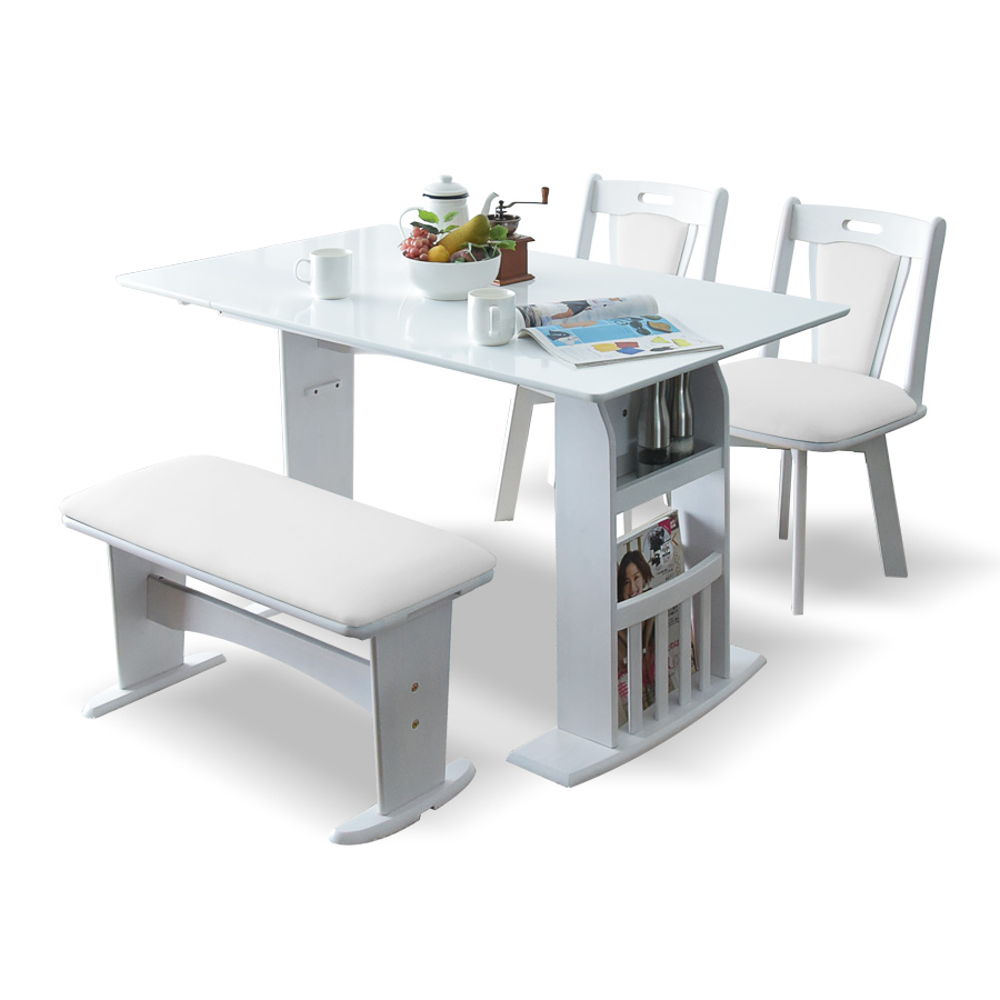 ダイニングテーブルセット 白 白天板 伸縮 伸長式 コンパクト 90cm
