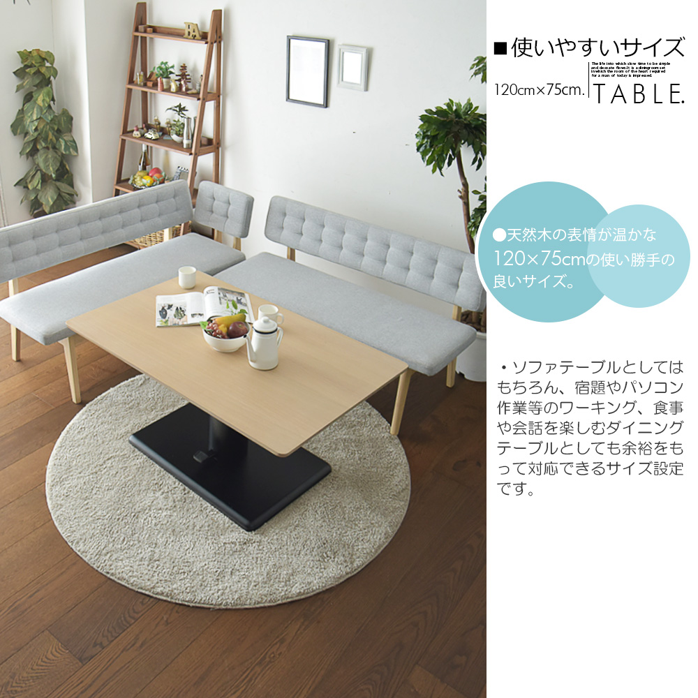ダイニングテーブル リビングテーブル 4人掛け用 幅120cm 昇降テーブル