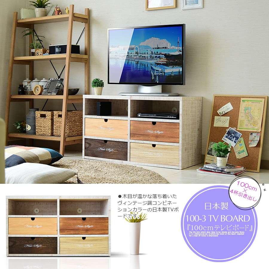 テレビ台 国産品 幅100 TVボード ローチェスト 2段 完成品 木製 モダン