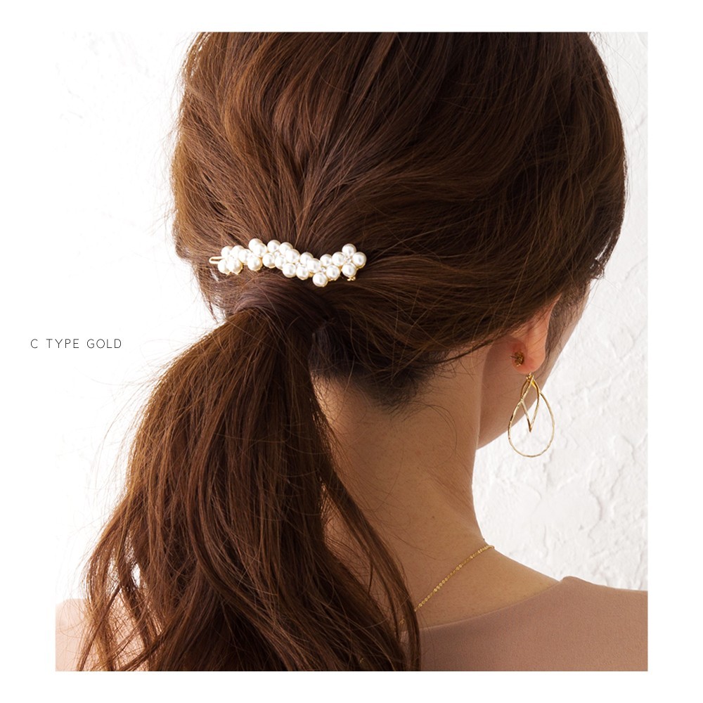 マーズ　ビジュー　パール　ファー　バレッタ Cream dot. バレッタ クリップ ビジュー パール シルバー 清楚