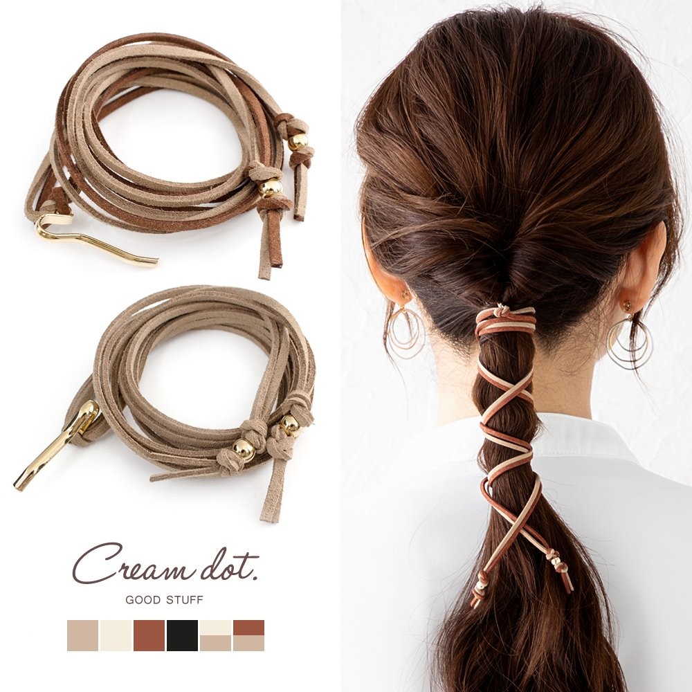 ひまういページ　ヘアゴム5点ポニーフック6点 Cream dot. ポニーフック ヘアフック ヘアカフス ヘアゴム 髪