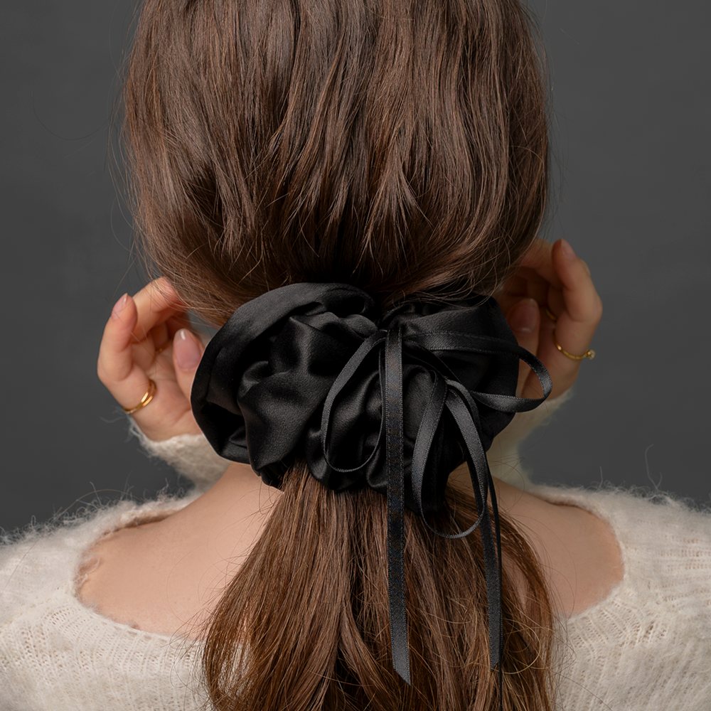 新品】 LISERAI リボンヘアアクセサリー 8cm ベージュ×ブラック