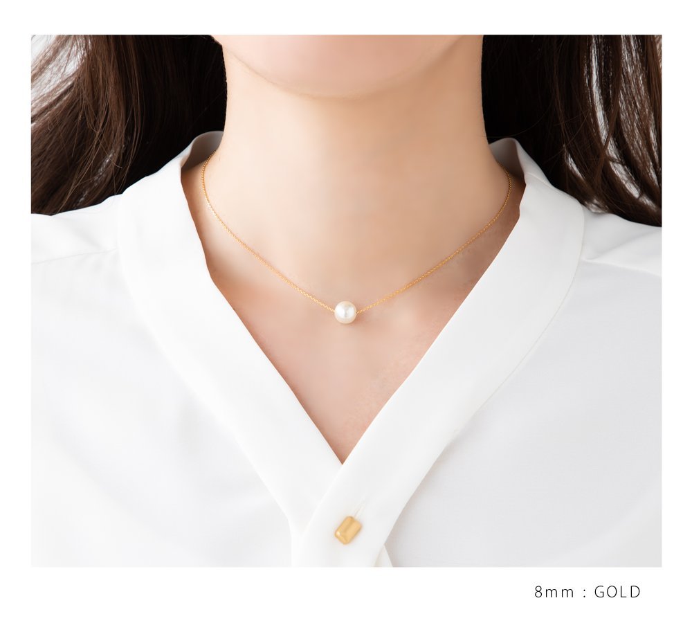 選べる6サイズ ネックレス 金属アレルギー ニッケルフリー 一粒パール 大粒 4mm 6mm
