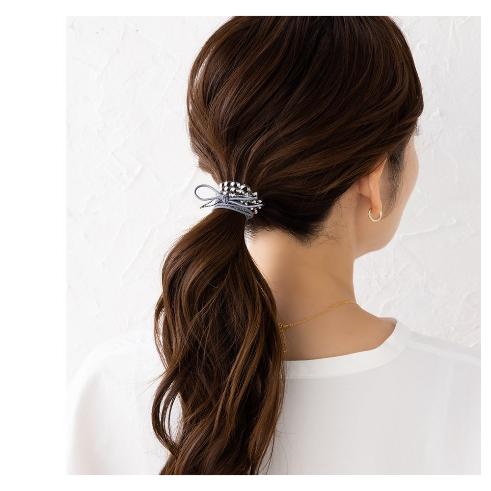 レジンヘアゴム バイカラー ベージュ パープル 大人カラー ライン