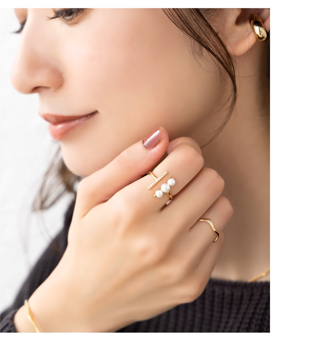 【Hei】overlap ring〜オープンリング (12〜15号着用可)★韓国発 Cream dot. リング 指輪 金属アレルギー 18kコーティング