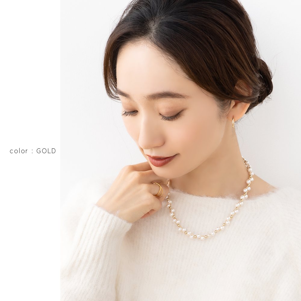 数量限定レア美品ドットボールY字ネックレス 多粒真珠パールゴールドコーティング Cream dot. ネックレス レディース ショート メタルボール 大人