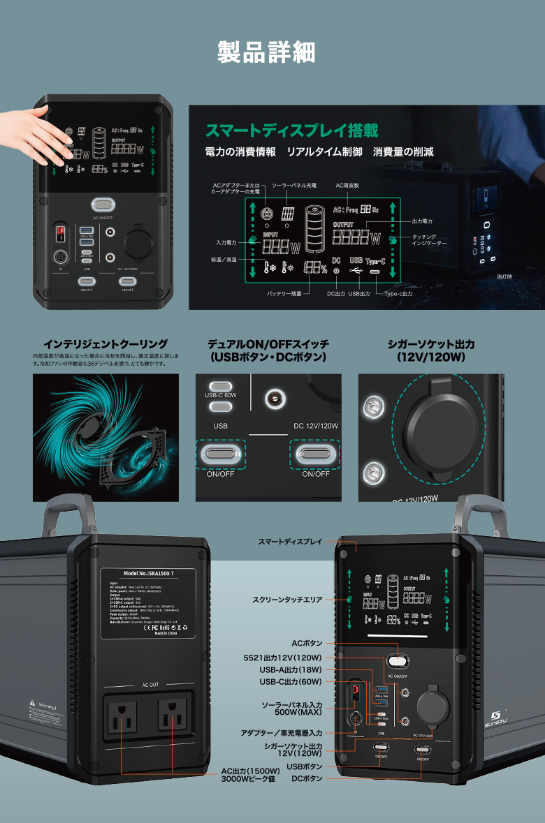 安心の国内メーカー1年保証 PSE認証済 サンズ ポータブル電源 APS1500