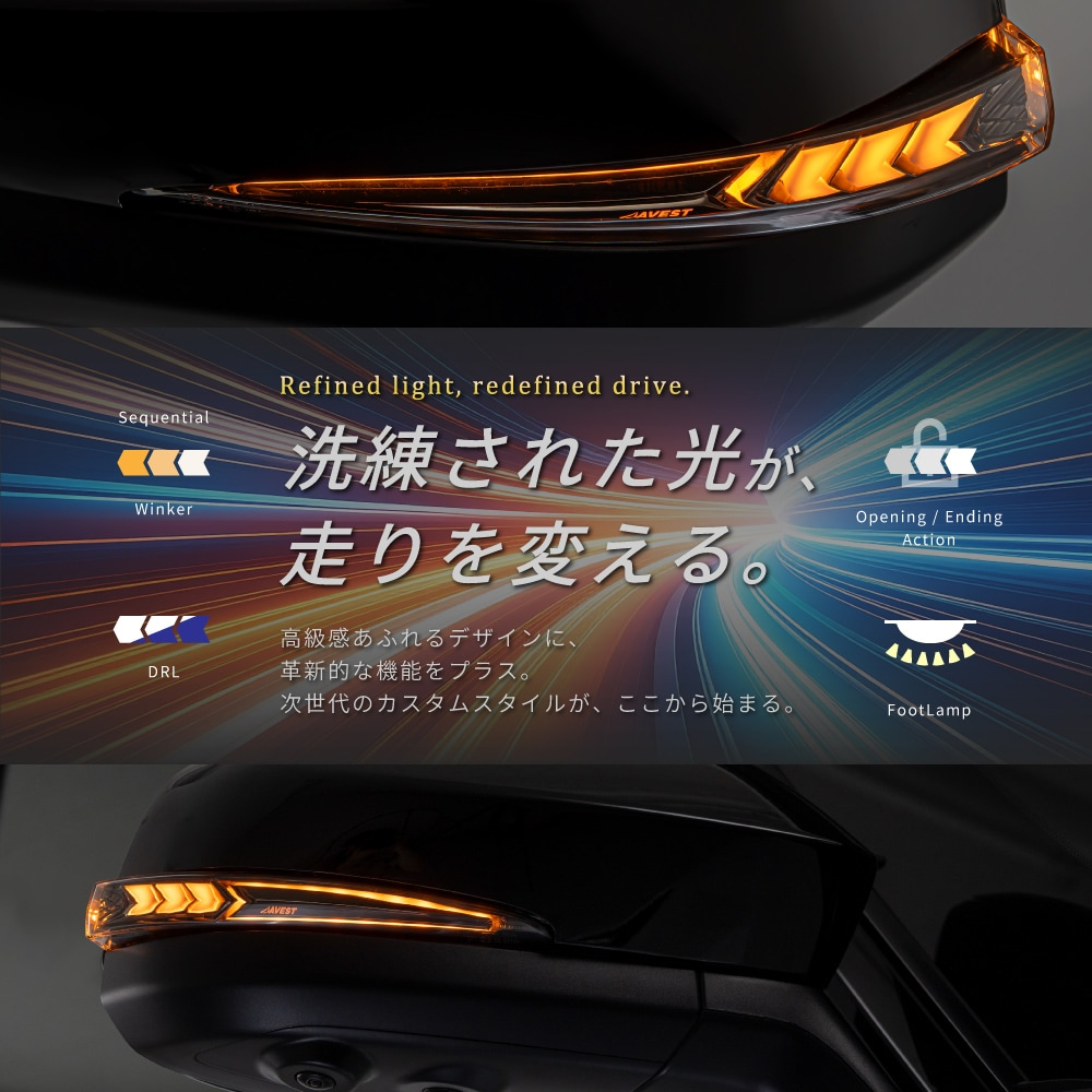 AVEST 流れるLEDドアミラーウィンカーレンズ アベスト AV-088-WB-202