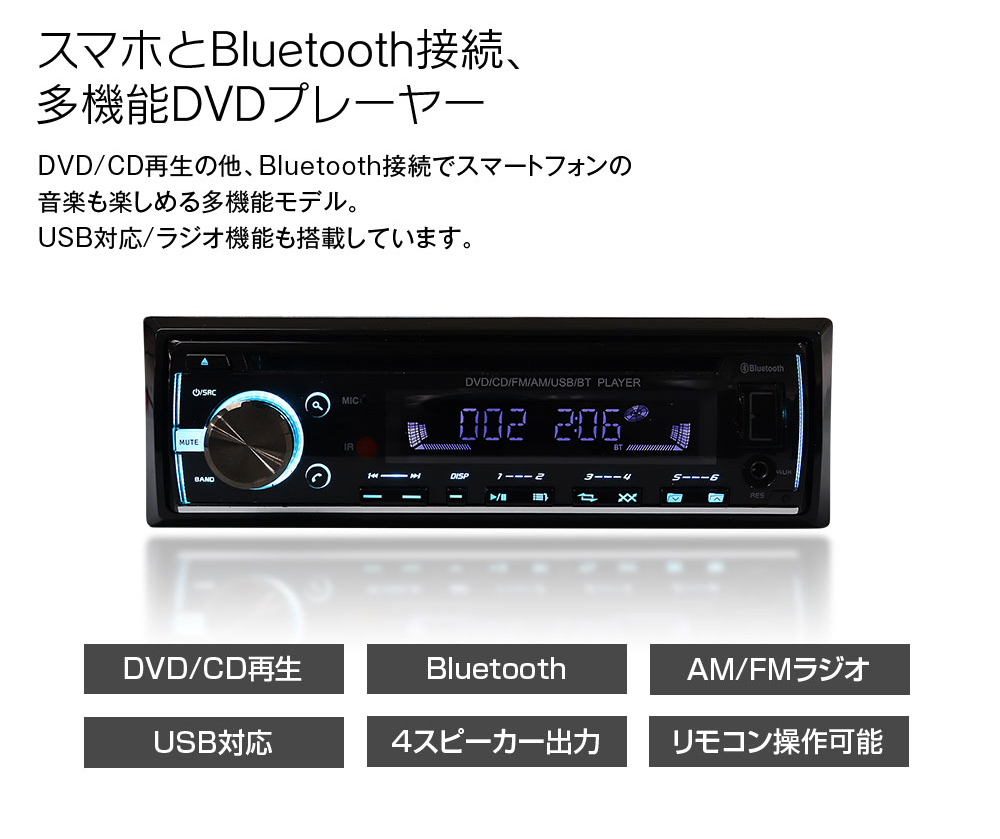 MAXWIN DVD308 1DIN 車載用 DVDプレーヤー Bluetooth スマホ 接続 AM