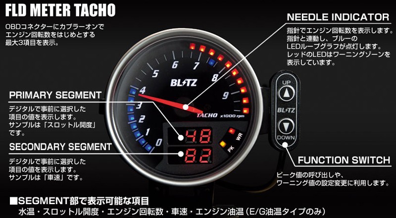 BLITZ(ブリッツ) OBD接続 FLD METER TACHO 15202 BLITZ(ブリッツ) OBD接続 FLD METER TACHO 15202
