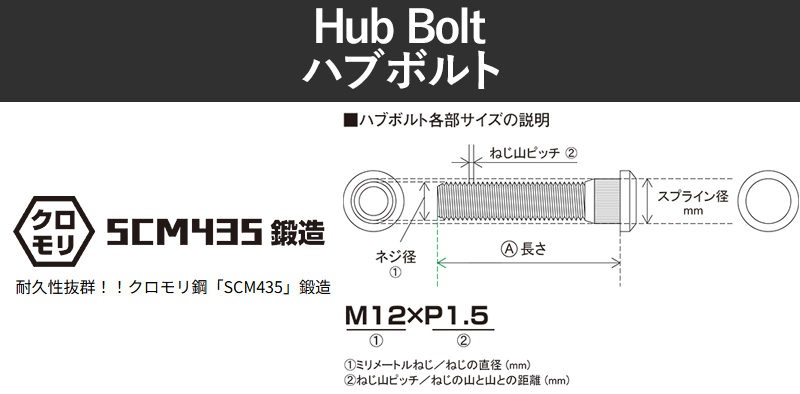 KYO-EI ハブボルト SBLC M14×P1.5 長さ:55mm スプライン径:16.3mm ランドクルーザー100 200 レクサスLS ランクル200 クロモリ鋼 | KYO-EI | 01