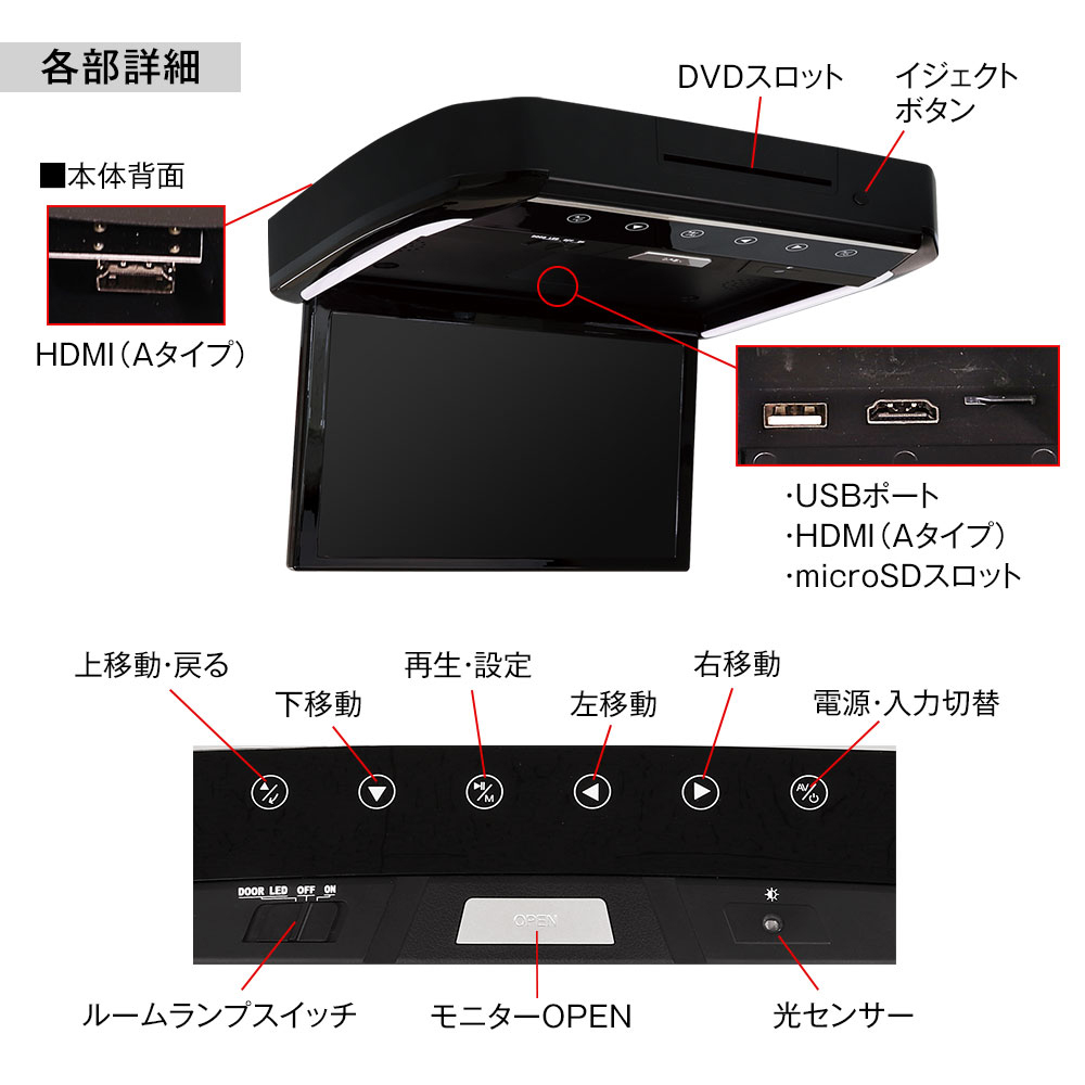 MAXWIN（マックスウィン） フリップダウンモニター FLD1333-SET3