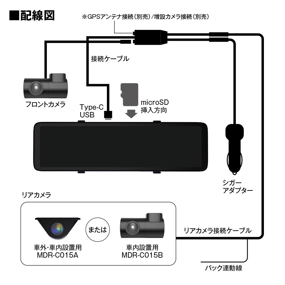 おで　MAXWIN MDR-C015B 車内カメラ 駐車監視ケーブル付き MAXWIN（マックスウィン） 駐車監視専用 3芯ケーブル MDR-C014