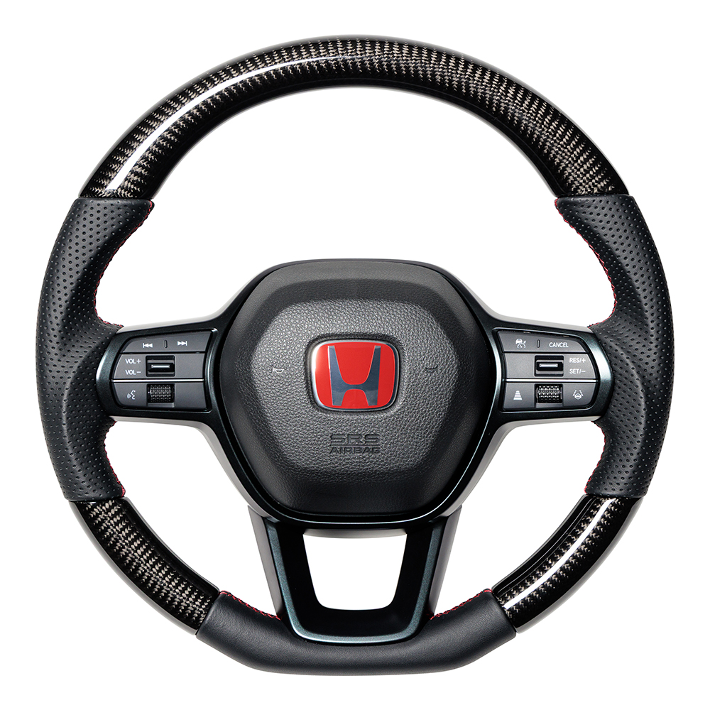 SimoniRacingX2ステアリングカーボンルックレザーステアリングホイール REAL レアル FL5-BKC-RD ステアリング オリジナルシリーズ ブラック