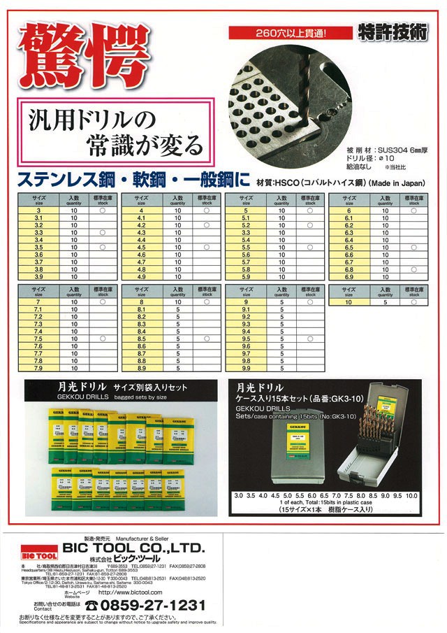 ビックツール GKD3.0 月光ドリル10本入り 3.0mm : gkd-30 : ケミカル