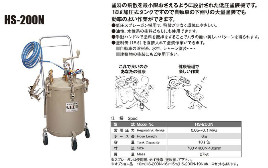 日平機器 スプレーエース HS-200N : hs-200n : ケミカル用品と工具の