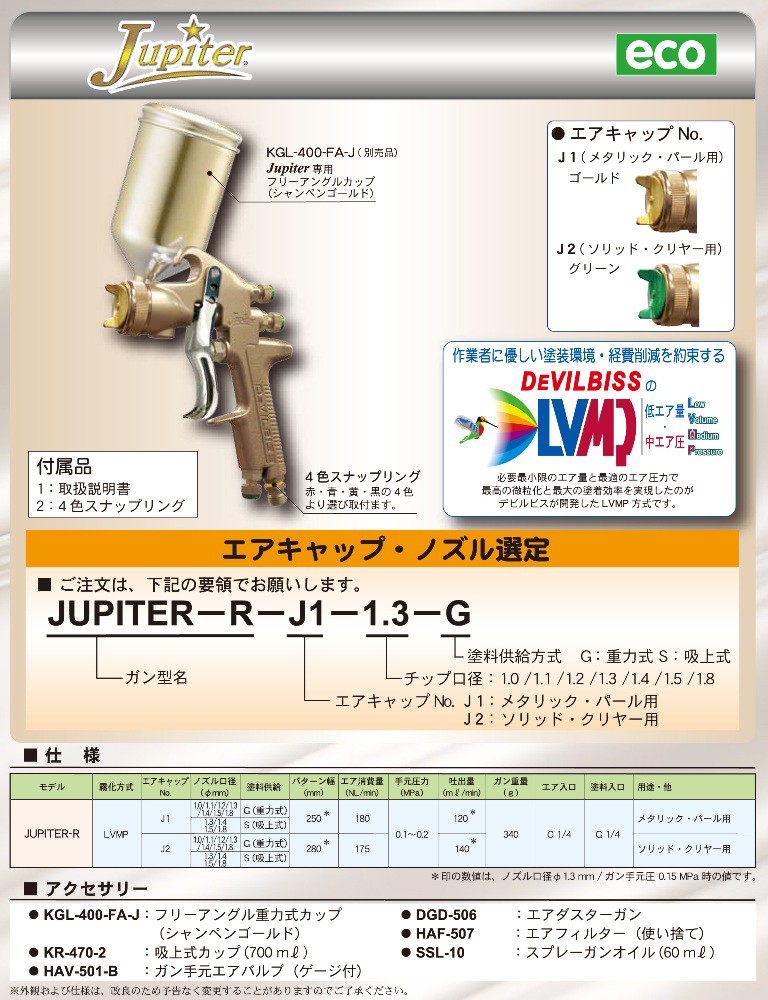 デビルビス DEVILBISS スプレーガン 1.5口径 重力式 メタリック・パール用 Jupiter-R-J1-1.5-G カップ別売 代引き不可  :jupiter-r-j1-15-g:ケミカル用品と工具のCRK販売 - 通販 - Yahoo!ショッピング