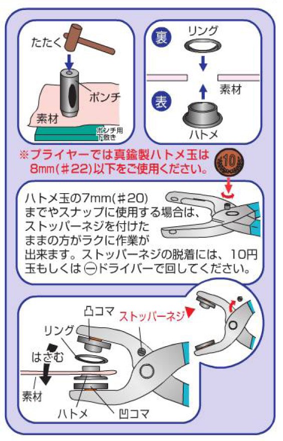 イチネンアクセス 両面ハトメ プライヤーセット 4mm(#200)アルミ製 100