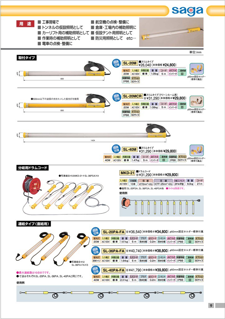 嵯峨電機工業 saga ストロングライト 防塵・防滴 取付スリムタイプ SL