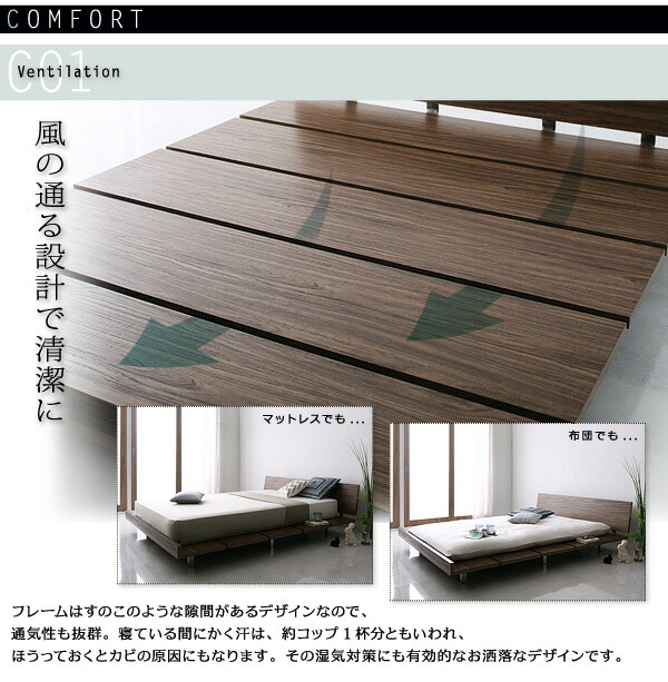 【クーポン】 モダンデザインローベッド プレミアムボンネルコイルマットレス付き ナローステージ ダブル フレーム幅160 組立設置付 【AAA1495129237】(54650円)