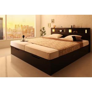 ベッド 収納付きベッド 収納 収納付 跳ね上げベッド 深型 連結 薄型スタンダードポケットコイルマットレス付 縦開 クイーン(SS×2) 深さレギュラー(84192円)