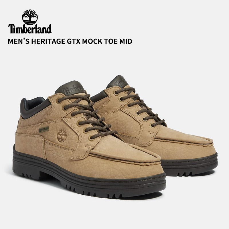 ティンバーランドメンズ トレッキング シューズ Timberland メンズ ヘリテージ GTX モックトゥ ミッド MD BEIGE NUBUCK W DK BRN レザー モックシューズ A2JU5 AFH cro-a2ju5-afh.jpg