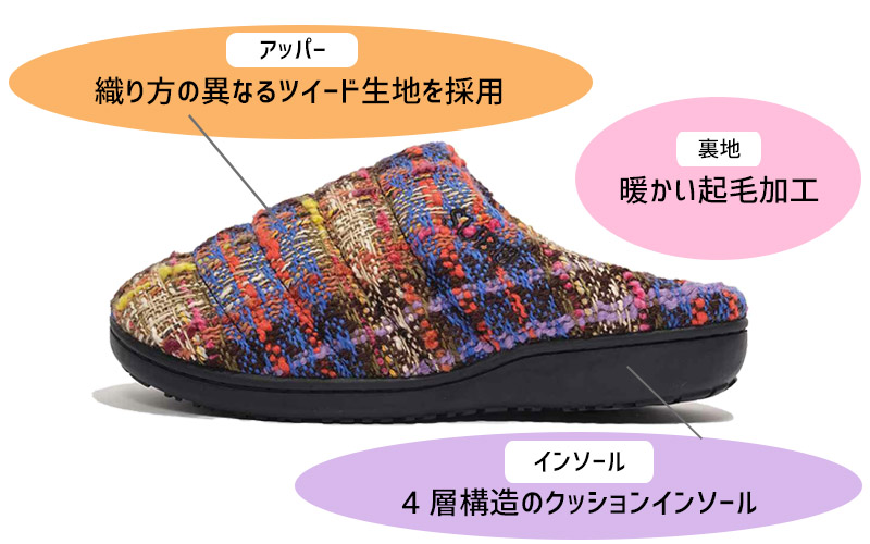 サンダル・ミュール [SUBU] DOWN SANDAL Tweed : 3color SUBU スブ CONCEPT Collection Tweed サンダル 2023年モデル