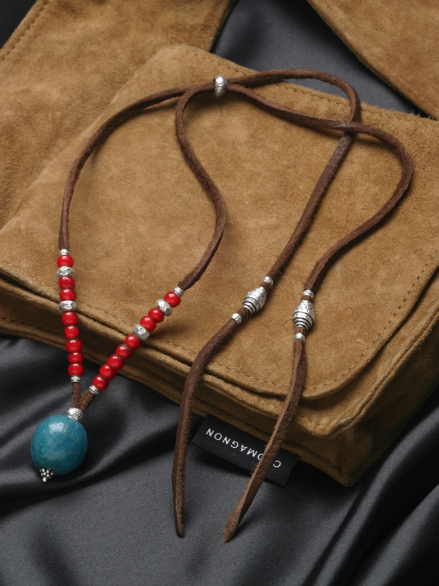 SV925】 無垢 シルバービーズ ネックレス／革紐／シルバー925